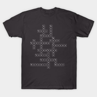 (1998WTL-D) Crossword pattern with words from a 1998 science fiction book. [Dark Background] T-Shirt